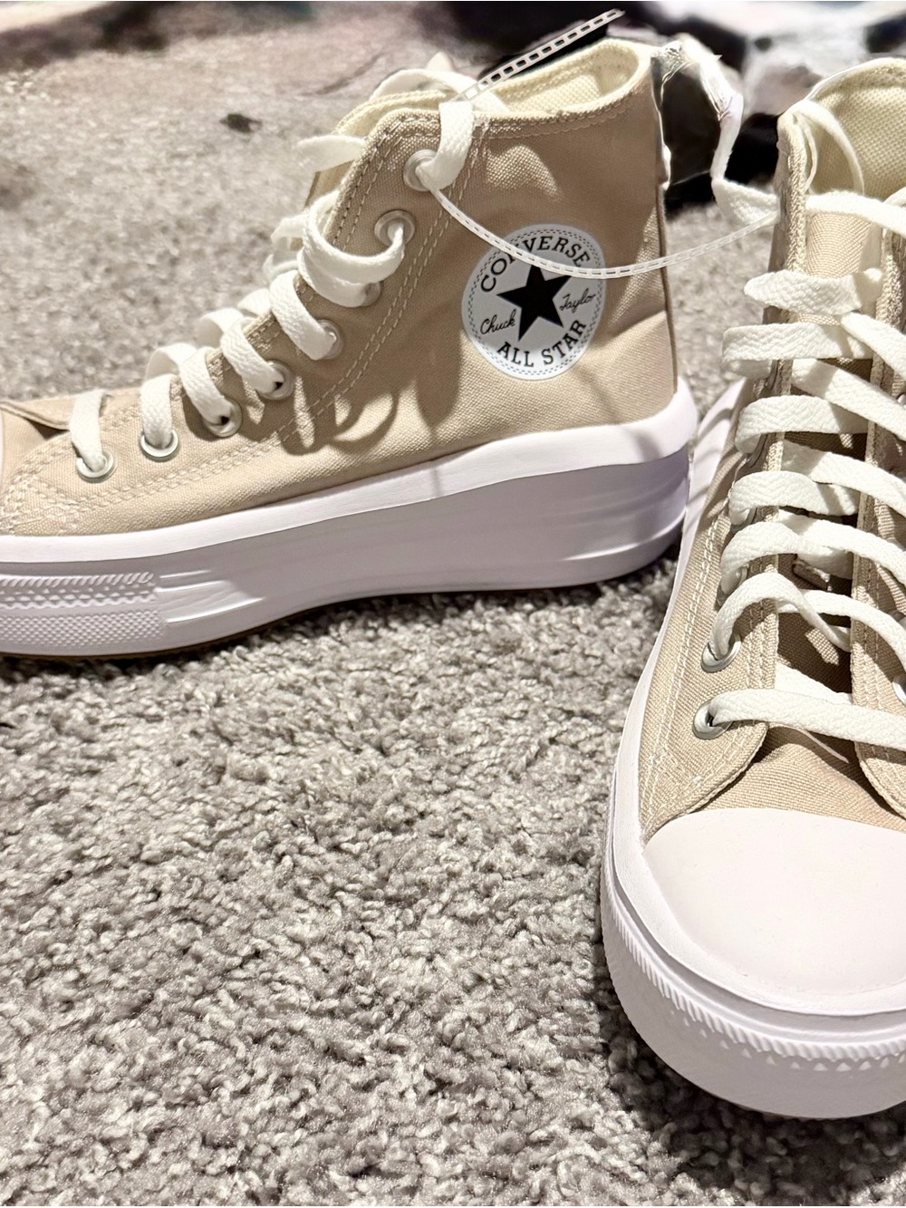 Converse High Top Sneakers in Beige Canvas with White Sole